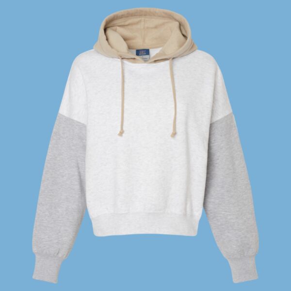 Women's Sueded Fleece Colorblocked Crop Hooded Sweatshirt Thumbnail