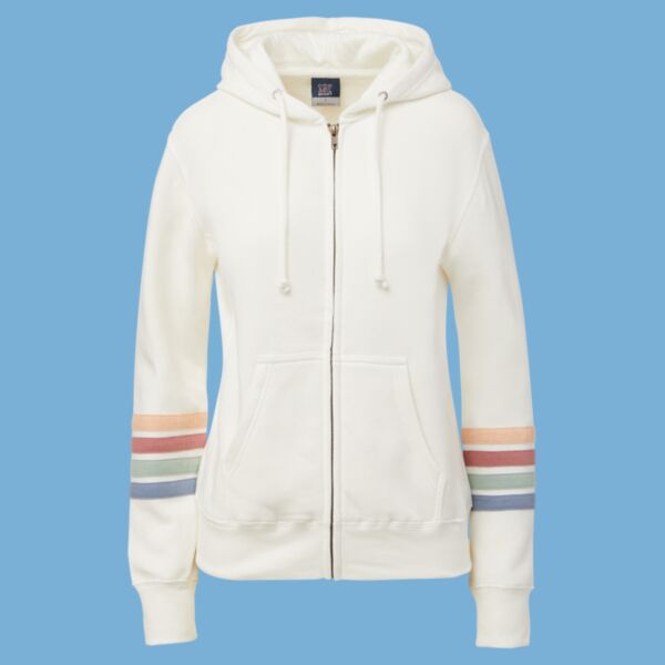 Women's Striped Sleeves Full-Zip Hooded Sweatshirt Thumbnail