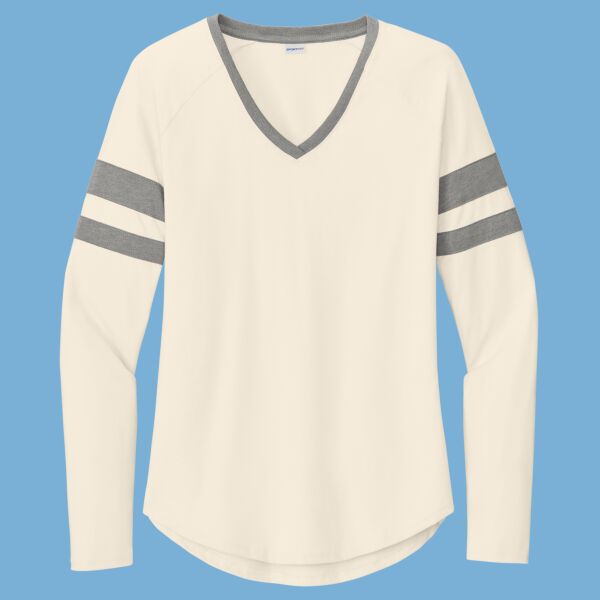 Women's Halftime Stripe Long Sleeve V Neck Tee Thumbnail