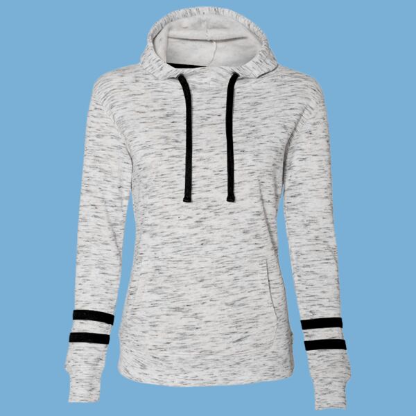 Women’s Mélange Fleece Striped-Sleeve Hooded Sweatshirt Thumbnail