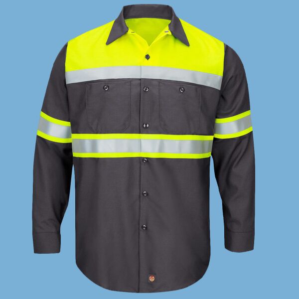 Men's Hi-Visibility Colorblock Ripstop Long Sleeve Work Shirt Thumbnail