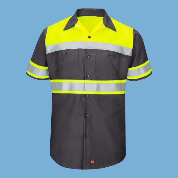 Men's Hi-Visibility Colorblock Ripstop Short Sleeve Work Shirt Thumbnail