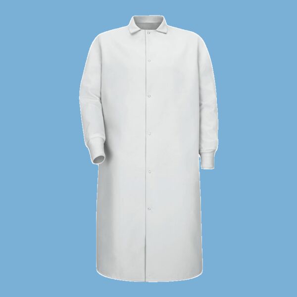 Gripper-Front Pocketless Butcher Coat With Knit Cuffs Thumbnail