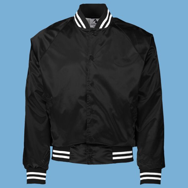 Satin Baseball Jacket Striped Trim Thumbnail