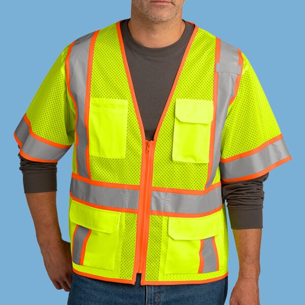 Ansi 107 Class 3 Surveyor Mesh Zippered Two Tone Short Sleeve Vest Thumbnail